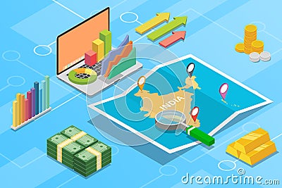 India business economy growth country with map and finance condition - vector illustration Stock Photo