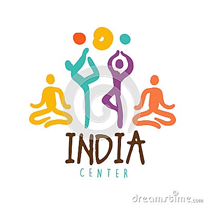 India center logo, colorful hand drawn vector illustration Vector Illustration