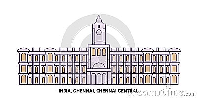 India, Chennai, Chennai Central travel landmark vector illustration Vector Illustration