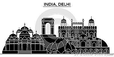 India, Delhi architecture urban skyline with landmarks Vector Illustration