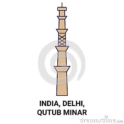 India, Delhi, Qutub Minar, travel landmark vector illustration Vector Illustration