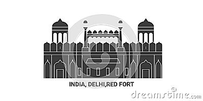 India, Delhi,Red Fort, travel landmark vector illustration Vector Illustration