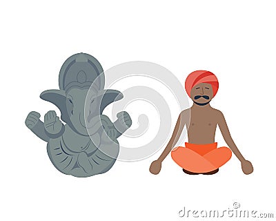 India elephant and budda man vector illustration. Vector Illustration