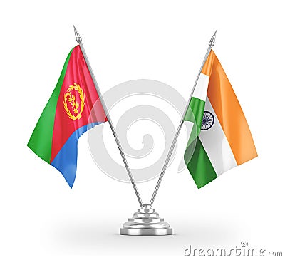 India and Eritrea table flags isolated on white 3D rendering Stock Photo