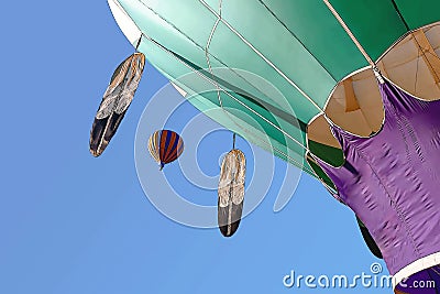 An India feather design hot air balloon take to the sky in Portland, USA Stock Photo