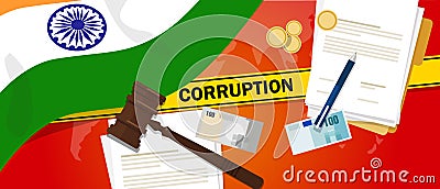 India fights corruption money bribery financial law contract police line for a case scandal government official Vector Illustration