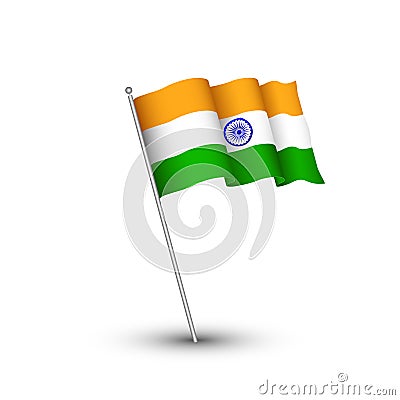 India flag with fabric structure on white background Vector Illustration