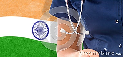 India flag female doctor with stethoscope Stock Photo