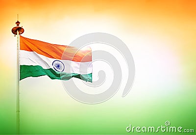 INDIA FLAG FLYING HIGH WITH PRIDE, flag fluttering india independence day and republic day of india Stock Photo