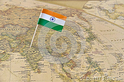 India flag pin on map Stock Photo