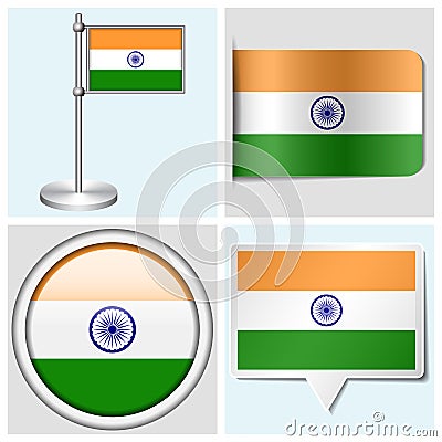 India flag - set of sticker, button, label Vector Illustration