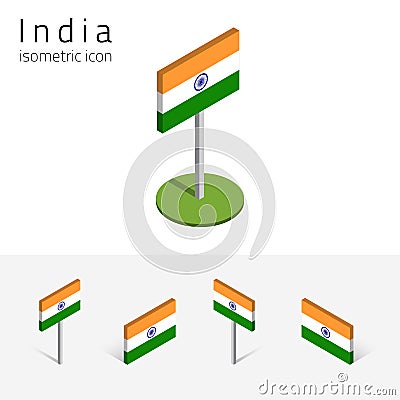 India flag, vector set of 3D isometric flat icons Vector Illustration