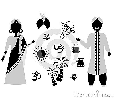 India flat design black Vector Illustration