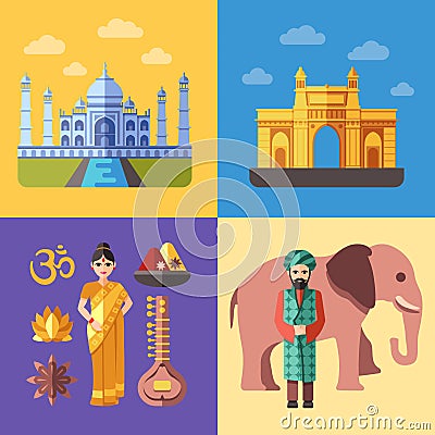 India flat traveling concepts vector set Vector Illustration