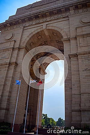 India Gate full view during day at Delhi India, Famous India Gate view Stock Photo