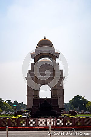 India Gate full view during day at Delhi India, Famous India Gate view Stock Photo
