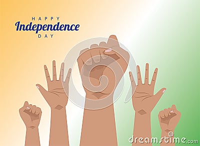 India happy independence day celebration card with hands up people Vector Illustration