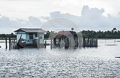 India house submerged in floods Stock Photo