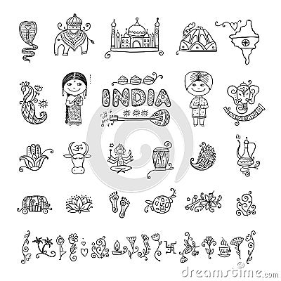 India, icons set. Sketch for your design Vector Illustration