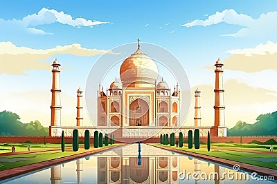 India Independence Day illustration, Taj Mahal background. Generative ai Cartoon Illustration