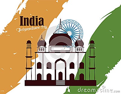 india independence lettering mosque Vector Illustration