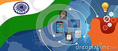 India IT information technology digital infrastructure connecting business data via internet network using computer Vector Illustration