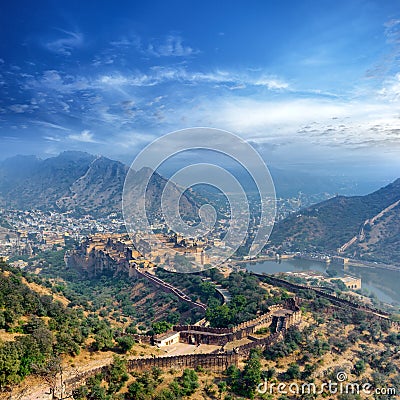 India Jaipur Amber fort in Rajasthan. Ancient indian palace Stock Photo
