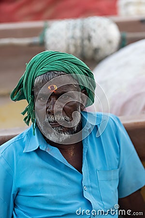 India, Kerala January 15, 2023: A man wearing a national headgear with a bindi Editorial Stock Photo