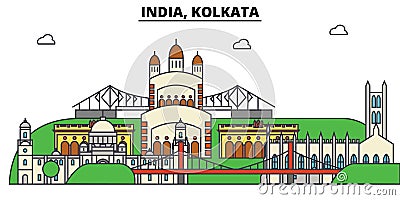 India, Kolkata, Hinduism. City skyline, architecture, buildings, streets, silhouette, landscape, panorama, landmarks Vector Illustration