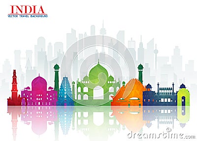 India Landmark Global Travel And Journey paper background. Vector Design Template.used for your advertisement, book, banner, temp Vector Illustration