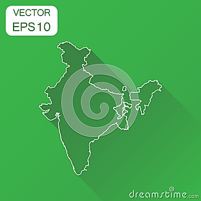 India linear map icon. Business cartography concept outline India pictogram. Vector illustration on green background with long sh Vector Illustration