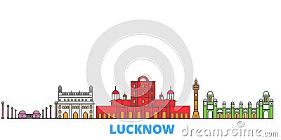 India, Lucknow line cityscape, flat vector. Travel city landmark, oultine illustration, line world icons Vector Illustration