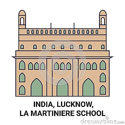 India, Lucknow, La Martiniere School travel landmark vector illustration Vector Illustration