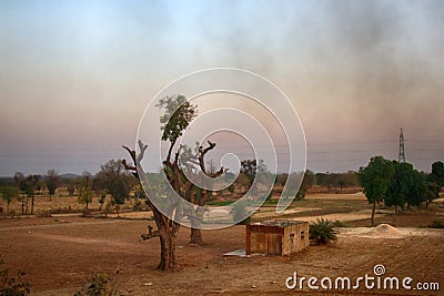 Small fields alternate with ponds, roads and boundary wood belt Stock Photo