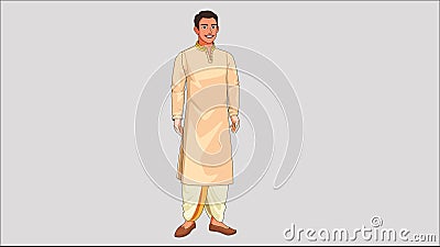 India Man Traditional Diwali Kurta Vector Illustration