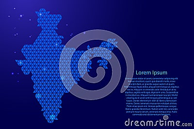 India map abstract schematic from blue triangles repeating pattern geometric background with nodes and space stars for banner, Cartoon Illustration