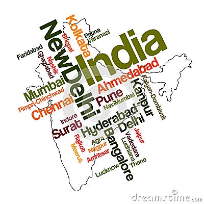 India map and cities Vector Illustration