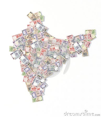 India map with rupee banknotes Cartoon Illustration