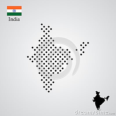 India map silhouette halftone style Cartoon Illustration
