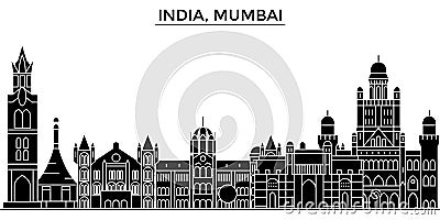 India, Mumbai architecture urban skyline with landmarks Vector Illustration