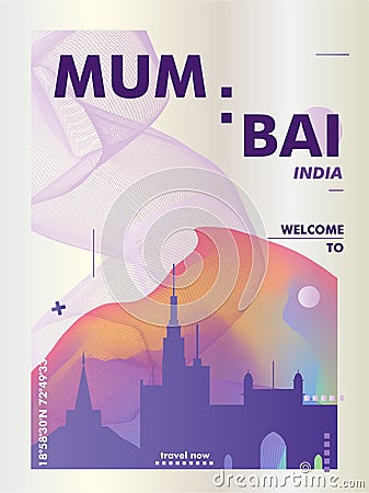 India Mumbai skyline city gradient vector poster Vector Illustration