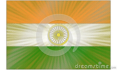 India, national flag of India. the golden Ashoka chakra that spreads with a glitter effect across the entire flag as a good omen. Stock Photo