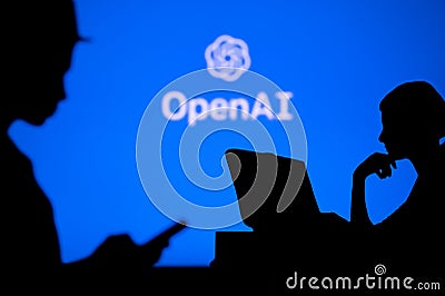 INDIA, NEW DELHI. JANUARY 30, 2023: Open AI. Silhouette of Success: A Woman on the Cutting Edge of Technology Editorial Stock Photo