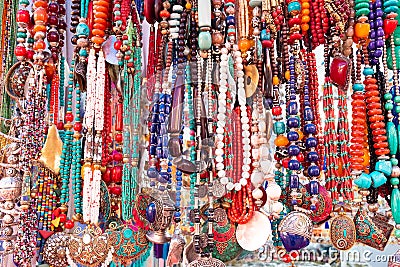India, New Delhi, 30 Mar 2048 - Souvenirs, jewelry, carpets, clothes and scarfs on traditional market in Delhi Editorial Stock Photo