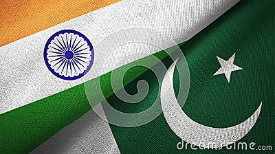 India and Pakistan two flags textile cloth, fabric texture Stock Photo