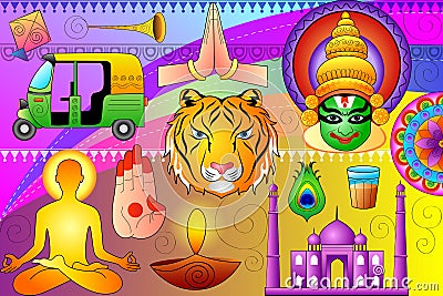 India patriotic background showing diverse Culture and Art Vector Illustration