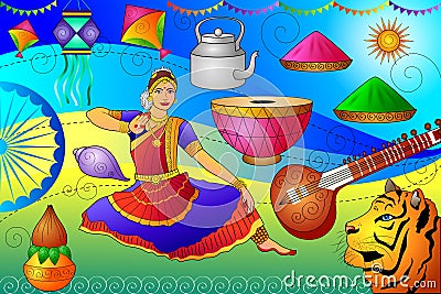 India patriotic background showing diverse Culture and Art Vector Illustration