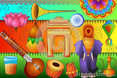 India patriotic background showing diverse Culture and Art Vector Illustration