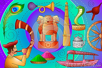 India patriotic background showing diverse Culture and Art Vector Illustration