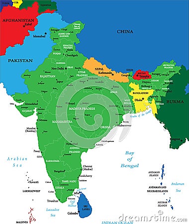 India political map Vector Illustration